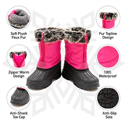 Outee Toddler Girls Kids Snow Boots Winter Warm Fur Lined Faux Lightweight Rain Boots Waterproof Outdoor Shoes Adjustable Zipper Faux Fur Design Closure Pink Size 8 #TOP1