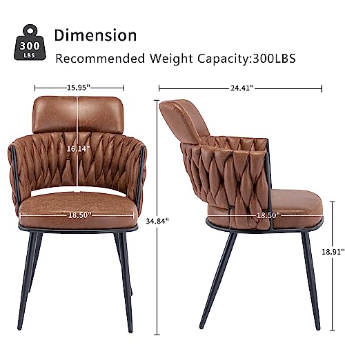 Bfz Dining Chairs Set Of 2, Mid-Century Modern Dining Chair, Retro Faux Leather Kitchen Dining Room Chairs, Hand Weaving Upholstered Dining Chairs With Metal Legs For Dining Room, Kitchen, Living Room #TOP2