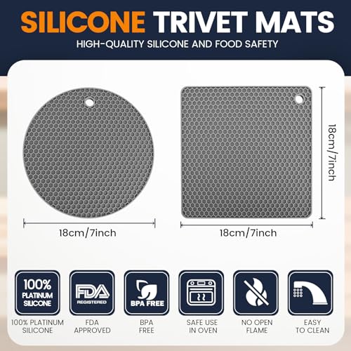 Silicone Trivet Mats 4 Heat Resistant Pot Holders Multipurpose Non-Slip Hot Pads for Kitchen Potholders, Drying mat, Jar Opener, Spoon Holder, Coaster.(Dark Grey) - Image 3