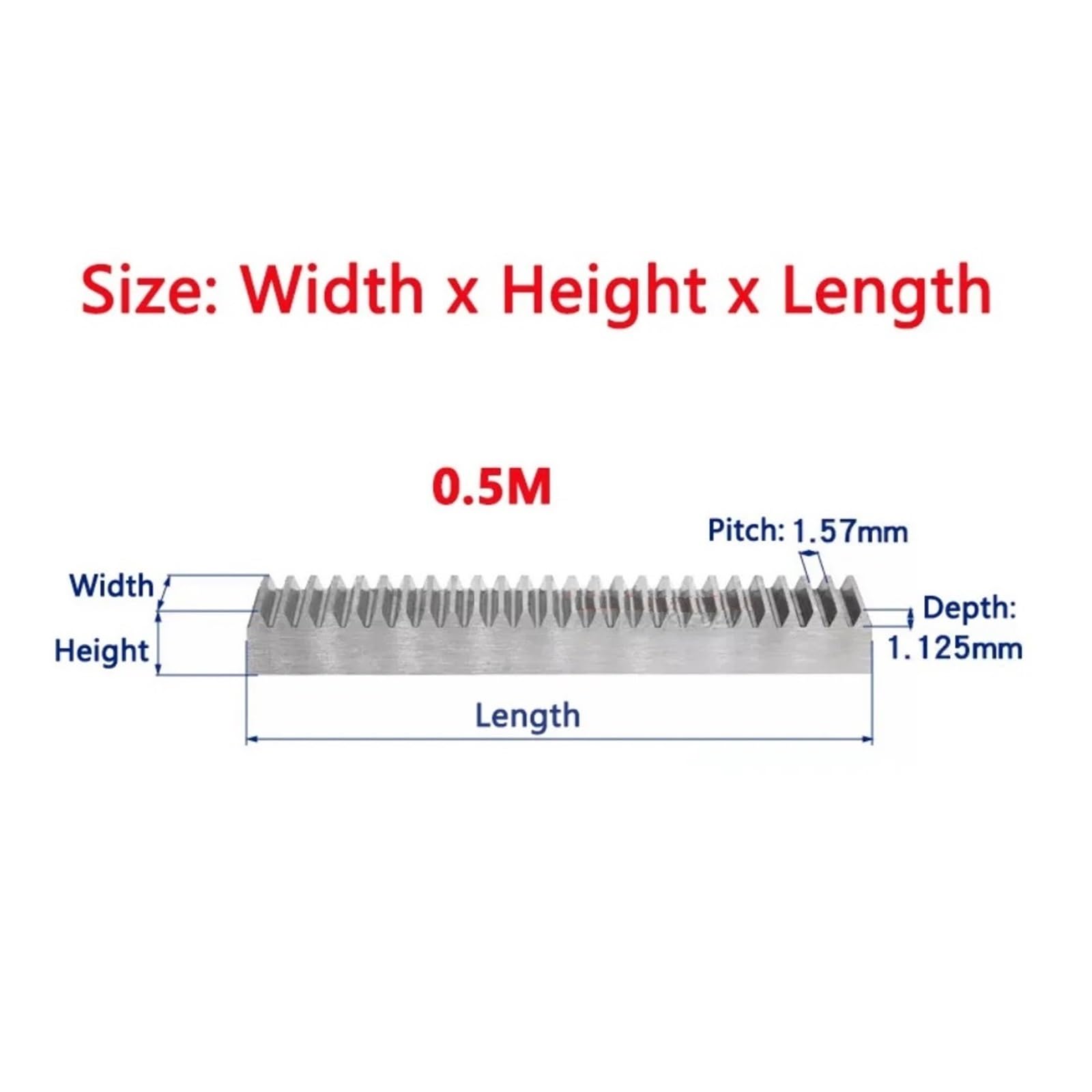 Spur Rack Steel High Precision Stainless Steel 0.5 1 Module 1pcs Gear Rack Straight Teeth Drive Rack Length 500mm Spur Gear Rack(0.5M 6x6mm)