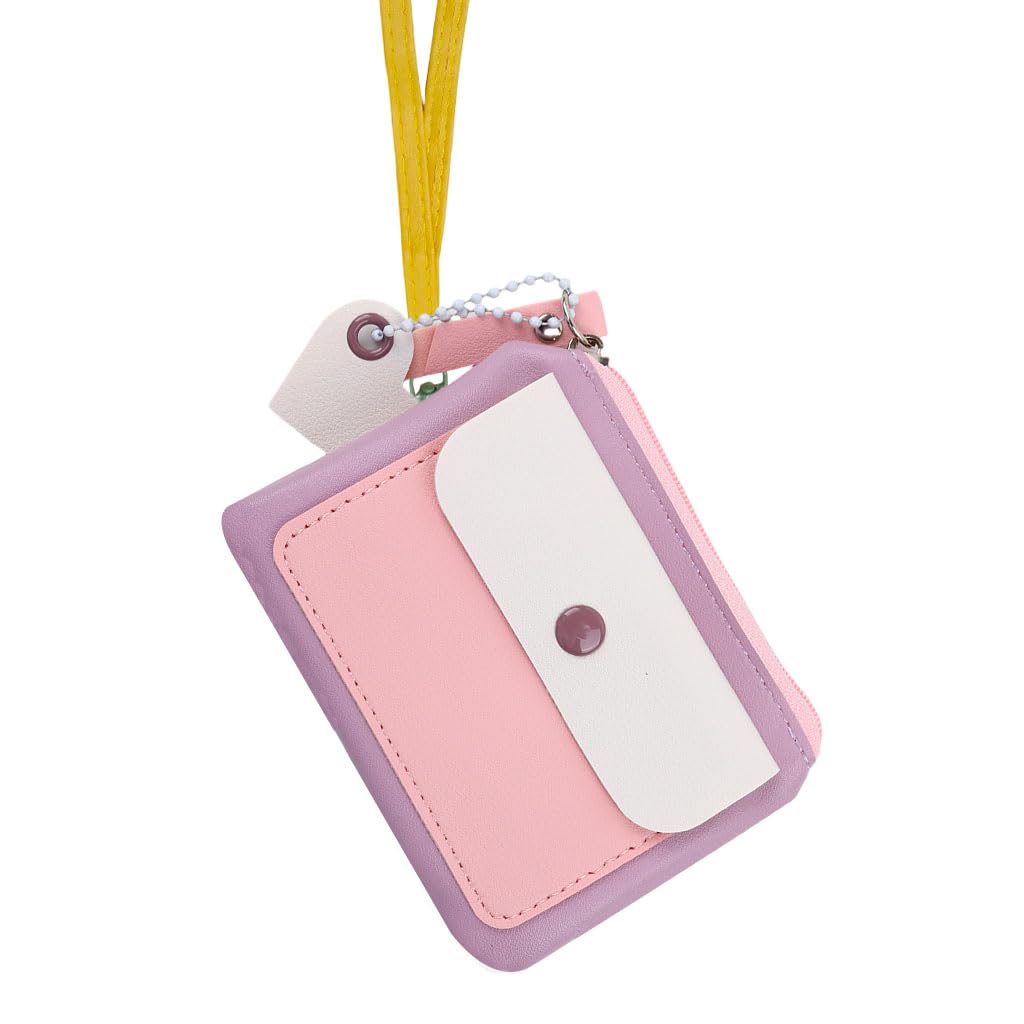 Macaron-Colored Patchwork Wallet, Fresh, Cute, and Sweet, Featuring a Coin Pouch and Card Slots, and can Also Double as a Key Holder and Coin Purse.-Purple-image-2