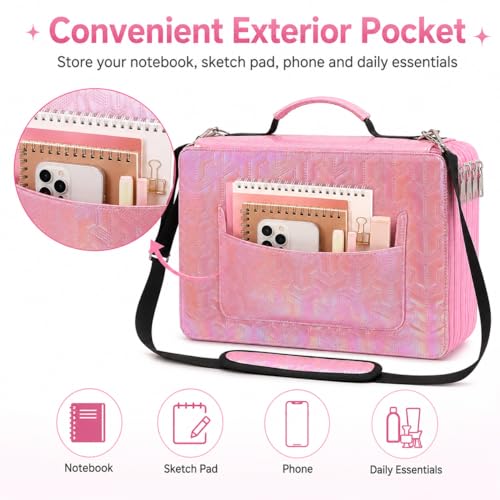 Image of Large Capacity Colored Pencil Case - 500 Slots PU leather with Zipper Closure Portable Organizer for Watercolor Pencils Ideal for Artists(Pink)