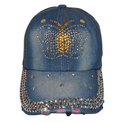 Popfizzy Bling Butterfly Hat For Girls And Women, Fun Rhinestone Hat, Bedazzled Baseball Caps, Fancy Butterfly Bejeweled Hat, Distressed Denim Hat, Bling Gift For Girls And Women #TOP7