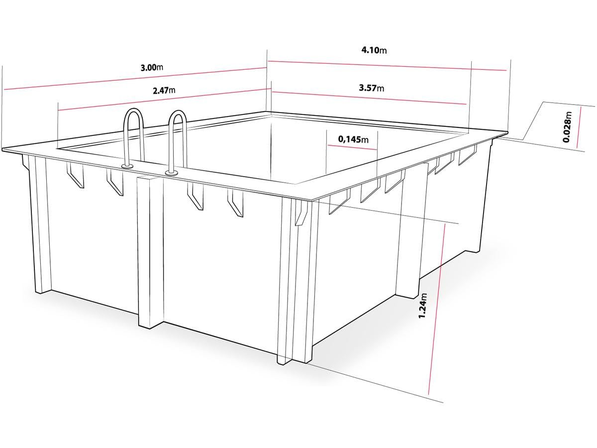 Piscine Bois Rectangle Caimans 120" - 4.10 x 3.00 x 1.24 m