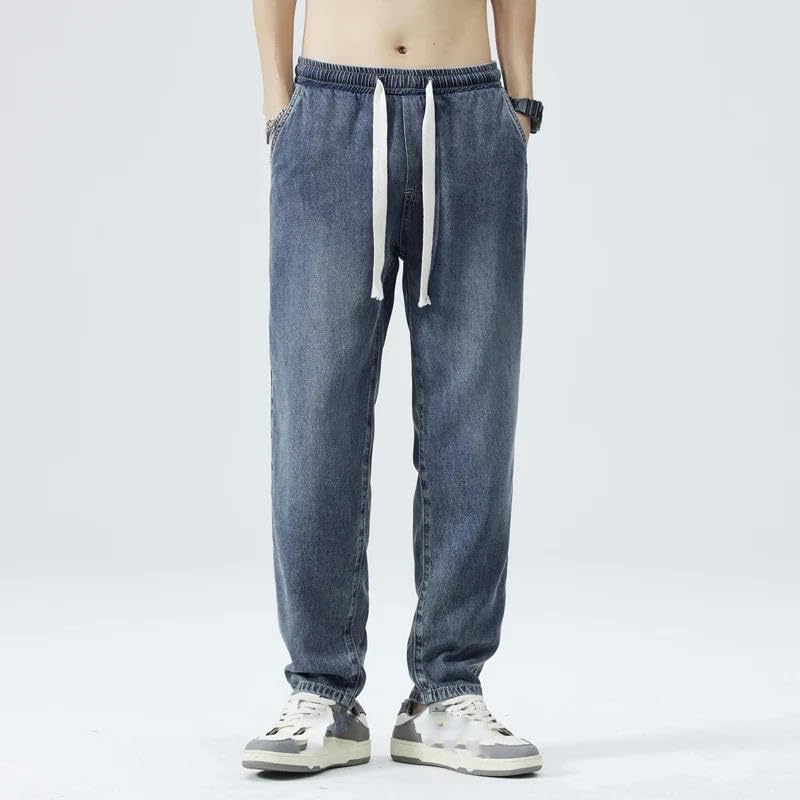 Jeans d'été pour hommes léger et ample avec taille élastique à cordon - 2