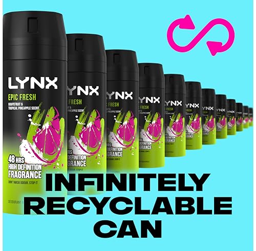 Lynx Epic Fresh grapefruit & tropical pineapple deodorant Bodyspray 48 hours of odour-busting zinc tech 150 ml pack of 6 - Image 5