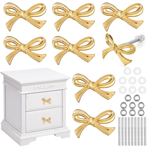 Image of MorningRo 8 Pcs Gold Bow Drawer Knobs Brass Bow Knobs for Dresser Decorative Brass Drawer Pulls Vintage Cabinet Handles for Home Bedroom Kitchen Cabinets Hardware Cupboard (Small Size)