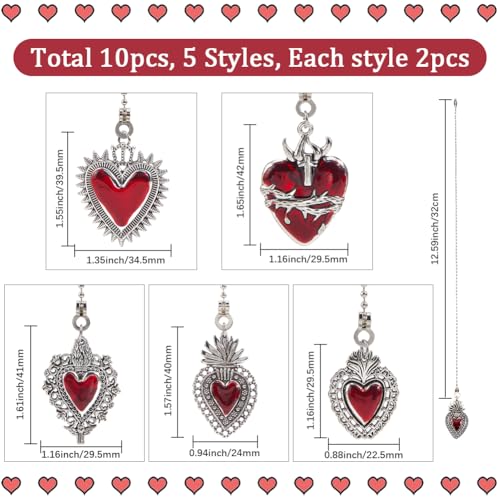 Image of CRASPIRE 10Pcs 5 Styles Heart Ceiling Fan Pull Chain Silver Fan Chains Extensions Metal Alloy Adjustable Gothic Red Hearts Boho Decorative Ball Bead Replacement Hanging Ornament for Lighting Lamp Fans