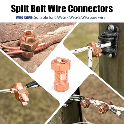 electric fence split bolt connectors - high strength brass ground clamp for ground wire amp electric fence installation 20 pack
