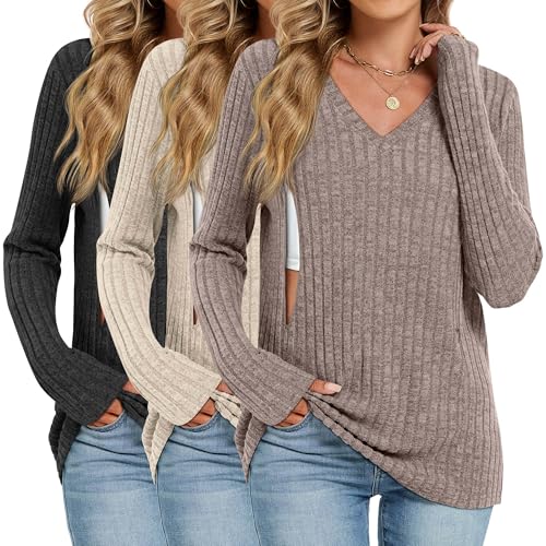 Oakgarden 3 Pack Women's Maternity Nursing Tops, V Neck Breastfeeding Sweaters Long Sleeve Hidden...