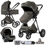 Nine point nine Carrito Bebe 3 en 1, Cochecito bebé Marco de Aleación Aluminio (YV9 Deep Grey)