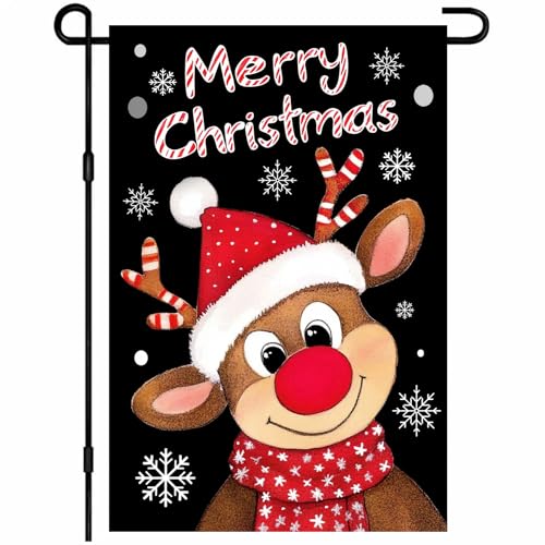 Image of BlissYard Christmas Garden Flag 12x18 Inch Reindeer Candy Yard Decor