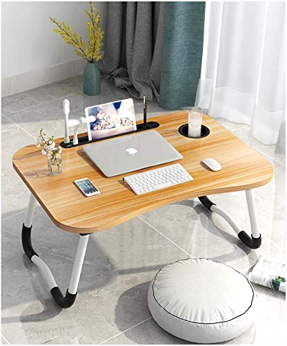I-Choice Laptop Desk, Portable Laptop Bed Tray Table Notebook Stand Reading Holder with Foldable Legs & Cup Slot for Eating Breakfast, Reading Book, Watching Movie on Bed/Couch/Sofa (Maple)
