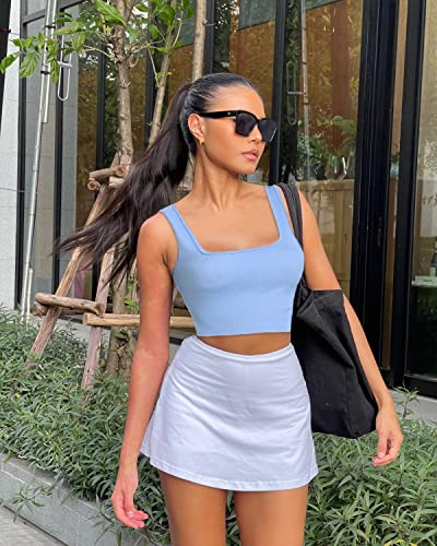 Image of OLCHEE Womens 3 Pack Crop Tank Tops Basic Seamless Ribbed Sleeveless Square Neck Workout Top Summer Exercise Yoga Gym Shirts