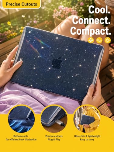 ZOBUU Clear Glitter Case for MacBook Neo 13-inch 2026 A3404, Transparent Starry Hard Shell Cover with Keyboard Cover and Tempered Glass Screen Protector - image 4