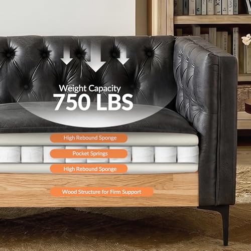 Image of HULALA HOME 84 inch W Faux Leather Sofa Couch with Metal Legs, Button-Tufted 3-Seater Sofa, Mid Century Modern Contemporary Upholstered Couch for Living Room, Apartment, Charcoal