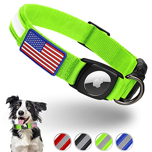 Reflective Airtag Dog Collar, Feeyar Waterproof Air Tag Dog Collar [Green], Integrated Apple Airtag Holder Dog Collars With Flag Patch, Gps Tracker Dog Collar For Small Medium Large Dogs [Size S] #TOP4