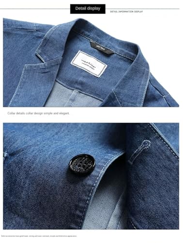 Men's Thin Cotton Suit Jacket Two Button Lapel Loose Denim Blazer Plus Size Pocket Casual Outerwear4
