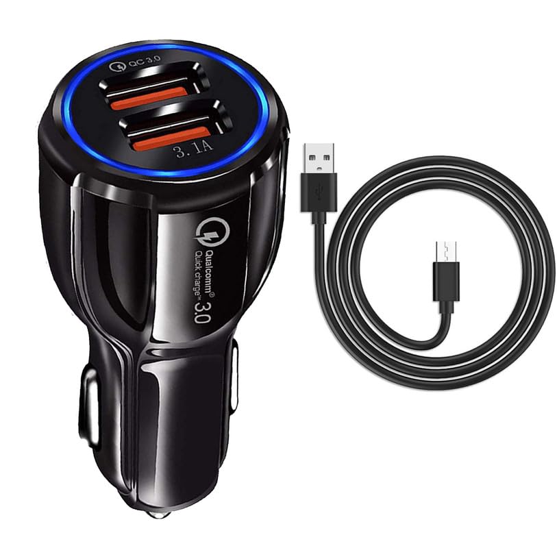 30W Dual Port Car Charger for Philips W8500 Adapter B Type 3.0A Dual Port Car Charger High Speed Quick Rapid Fast Turbo Charge QC 3.0 with 1m Micro...