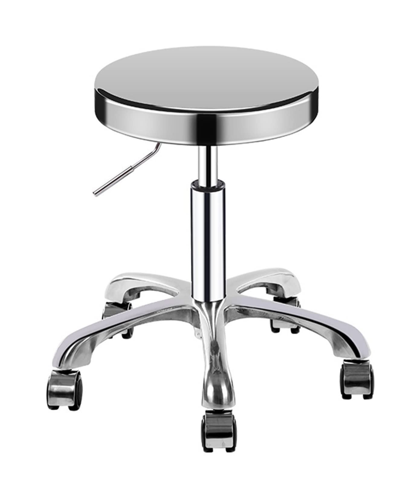 Taburete giratorio redondo resistente de metal con ruedas de acero inoxidable para maquillaje y peluquería, 200 kg, asiento de trabajo para spa y laboratorio
