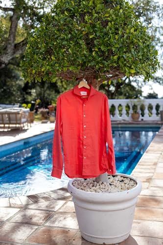 Image of SWIMS Santorini Men's Long Sleeve Linen Stretch Button Down Shirt | Lightweight breathable shirt for vacation, resort wear, travel and beach