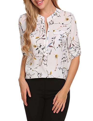 ANGVNS Women Chiffon Blouse Summer V Neck Business Casual Clothes Casual Dress Shirts