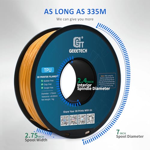 Image of Geeetech TPU Filament 1.75mm, Shore 95A - Flexible 3D Printer Filament with High Elasticity, 1KG (2.2lbs) Spool, Dimensional Accuracy ±0.03mm, Fits Most FDM Printers (Gold)