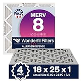 18x25x1 MERV 8 Air Filter (4-Pack) | Wonderfil Filters | Pleated HVAC Design | Perfect Fit for AC & Furnace Systems | Actual Size: 17.5' x 24.5' 0.75'