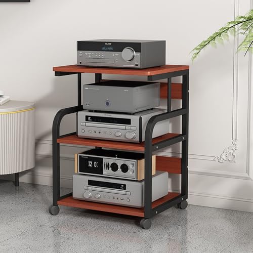 FGXHHS Étagère Robuste pour amplificateurs et Composants Audio à 3 Niveaux avec roulettes, Tour de Rangement multimédia pour Home cinéma et systèmes...