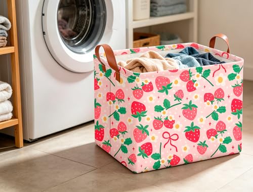 Image of CLOCOR Rectangular Storage Bin,Waterproof Book Box,Gift Basket(Strawberry)