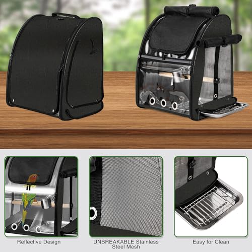 SUERTREE Sac de transport pour oiseaux avec maille en acier inoxydable indestructible, cage de voyage pour oiseaux avec support, sac à dos facile à nettoyer pour perroquet, sac de voyage portable pour – Image 4