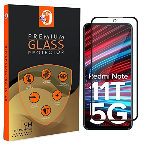 Image of STP FEEL� Premium Tempered Glass Screen Protector Compatible for Redmi Note 11 (Black, Pack of 1) Edge to Edge Coverage with Easy Installation Kit
