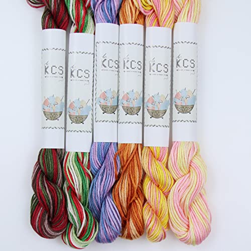 Image of KCS Big skeins of 25 Meters Size 25 Color Variegated Cross Stitch Stranded Threads,6 skeins,10