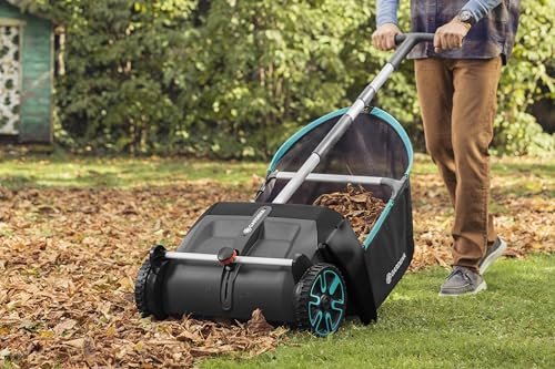 GARDENA (03565) Lawn and Leaf Collector, Durable and Easy to Manuever Push Lawn and Leaf Sweeper with Large Capacity 3.2 cu. ft. Mesh Collection Hopper Bag, 5 Year Warranty