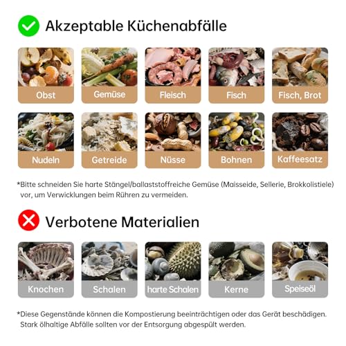 TJEAN 4L Elektrischer Komposter mit Keramikbeschichtung & Glasdeckel, 2 Modi Küchenabfallverwerter | Schnelle 6h Trocknung & 24h Kompostierung | Geruchsfrei für Arbeitsplatte (Weiß)