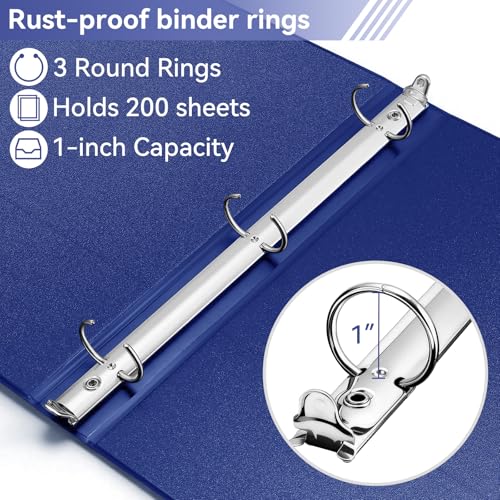 Image of SUIN 1 Inch 3 Ring Binder, Clear 1'' View Presentation Binders with 2 Pockets, Fits 8.5 x 11 Letter Size, Durable Polypropylene, Non-Stick & PVC-Free for School, Office & Home (Navy Blue)