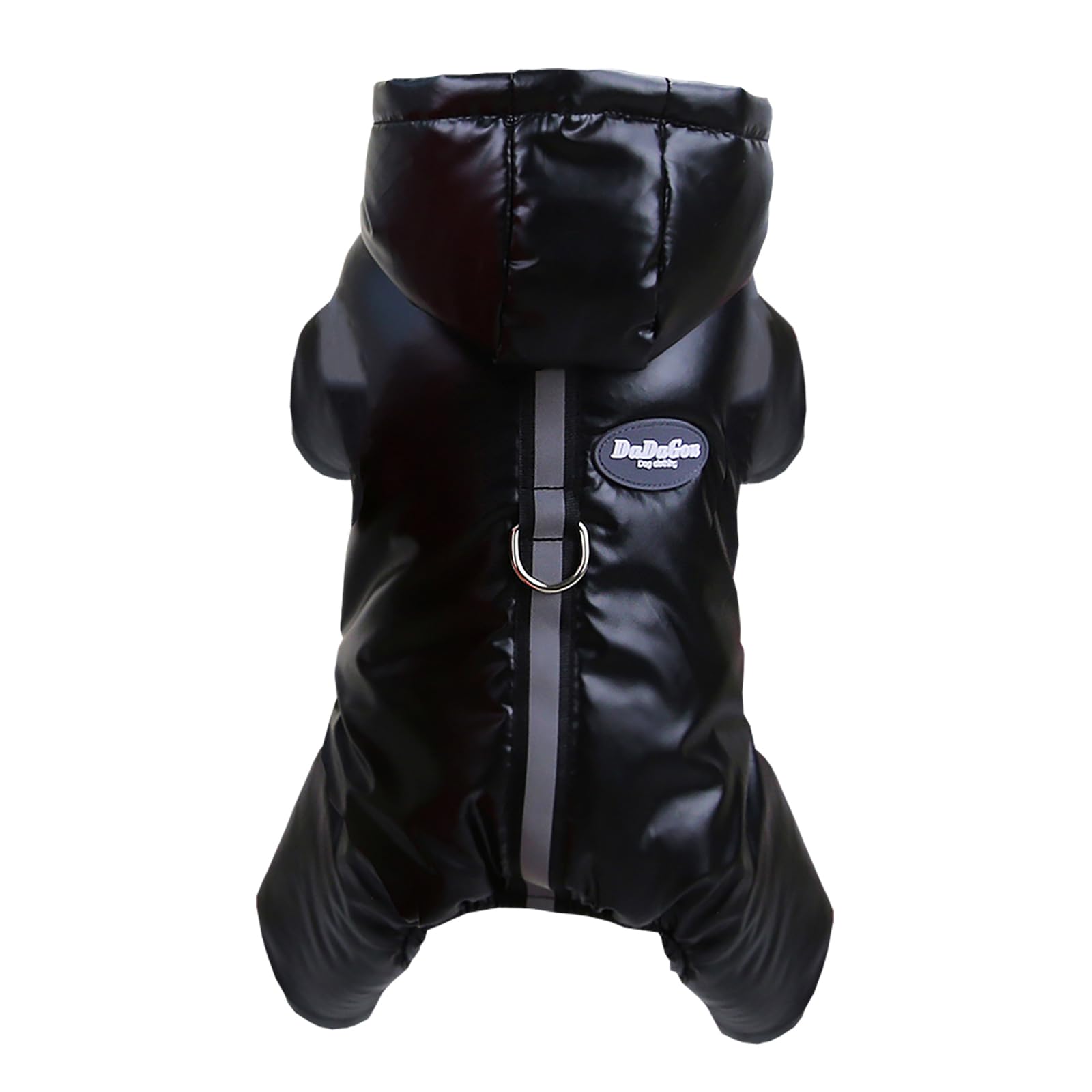 Dog Coat Windproof Jacket Cold Weather Coats 4 Legs Warm Jumpsuit Winter Thick Clothes Snow Proof Cotton Coat for Small Dog Medium Cat Black L