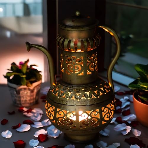 Traditional Tealight Holder & Sambrani Burner - Multi-Functional Metal Decor Piece for Home, Spiritual, Yoga, Meditation, Aromatherapy, Camphor, Dukhni Burning - 10x6.5 Inch (Surahi) — photo — 7 of 9