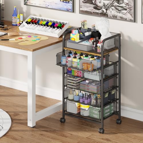 Image of Yociyoga 6-Tier Craft Cart with Wheels-Rolling Storage Cart with Drawers,Rolling Utility Cart with DIY Divider,Art Supply Organizer Cart,Rolling Cart with Drawers,Craft Organizers and Storage,Black