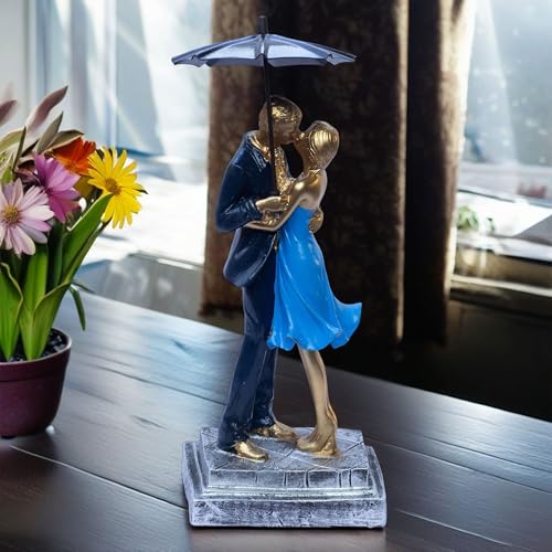 Elegant Couple Figurine with Umbrella – Romantic Poly-Resin Sculpture for Home Décor, Anniversary, and Valentine’s Day Gift – Intricately Designed Love Statue (Blue) — photo — 9 of 9