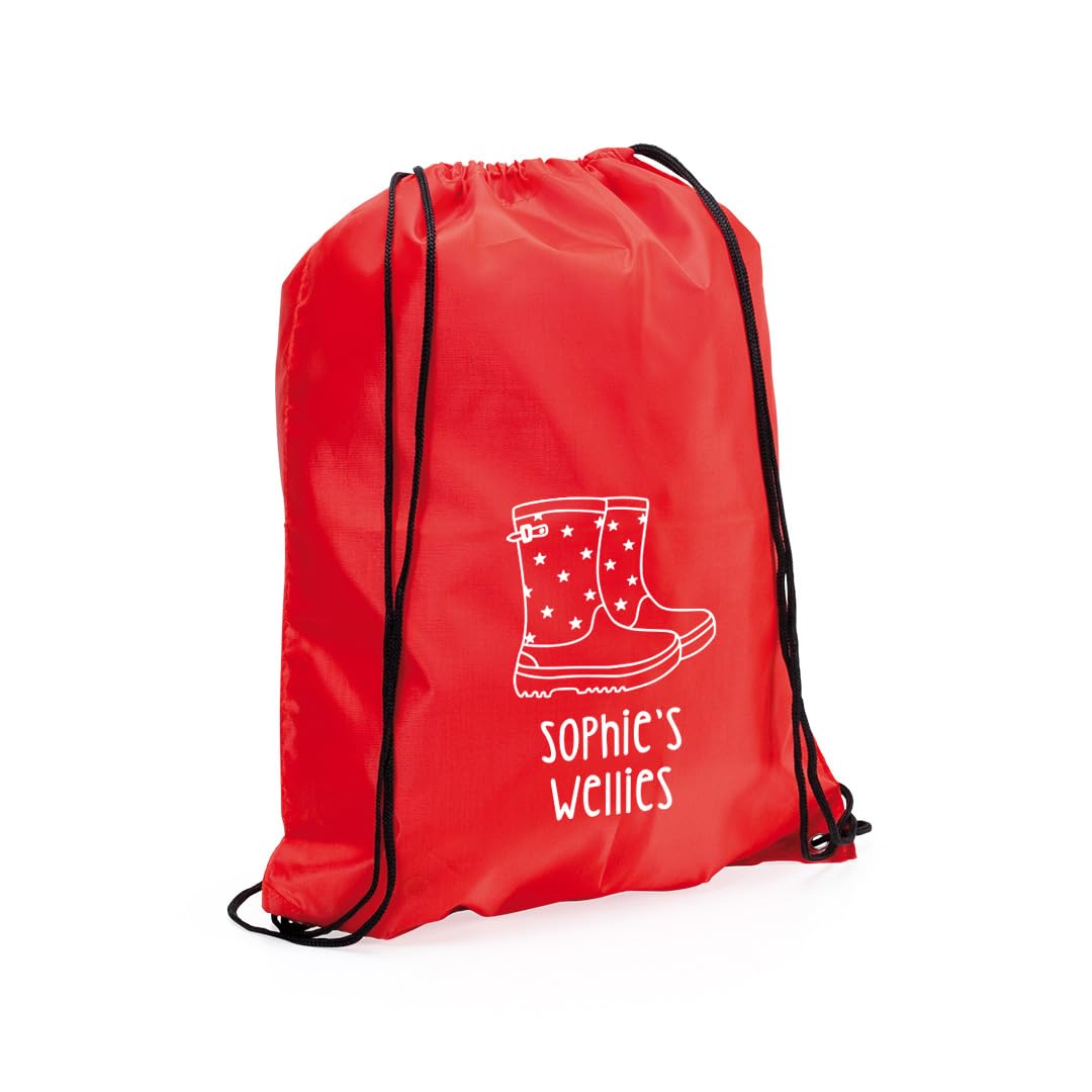 Ebuygb Unisex Kids Red Personalised Welly Boot Bag, Kids Drawstring Bag For Wellies Boot Backpack, Girls Boys Rucksack, Children's Welly Bag (Red)