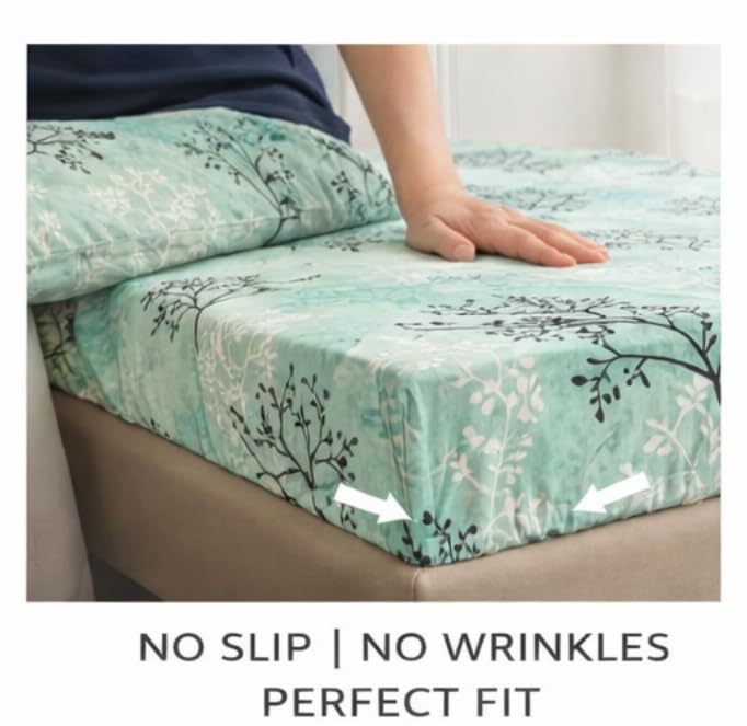 Image of Pure Cotton All Round Elastic Fitted Bedsheets with 1 Pillow Cover | Single Mattress Bed Breathable| Longlasting | Supersoft Size - 36 x 72 + 6 inches (Abstract, Color -Mint Aqua)