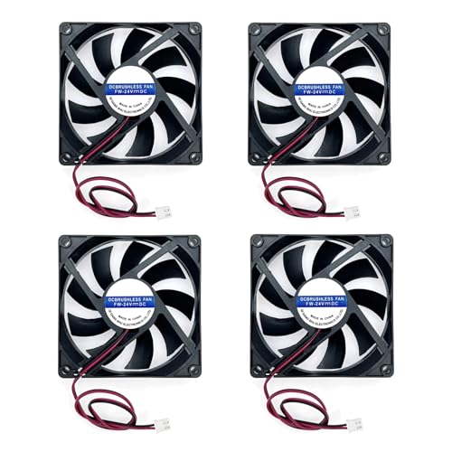 JZK Lot de 4 mini ventilateurs 80 x 80 x 15 mm 2 pôles CC 24 V avec câbles, petit 80 mm, 8 cm, sans balais 24 V DC, imprimante 3D, avec câble et prise, 8 cm