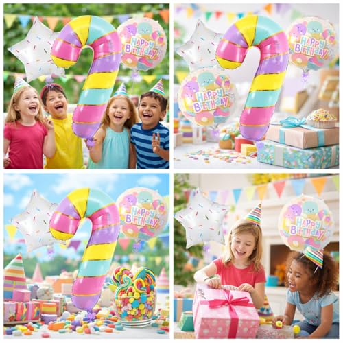 Image of Rozi Decoration Candy Theme Foil Balloon Set | 5-Piece Ice Cream & Candy Design Balloons with Star & Round Shapes | Birthday Party Decor for Kids (Boys & Girls)
