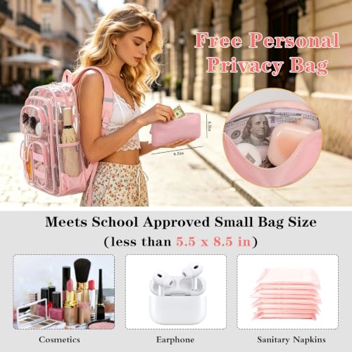 Image of Three-layer Clear Backpack, Heavy Duty Clear Bookbag for Kids, See Through Backpack Transparent Bag for Girls Boys (Light Pink)