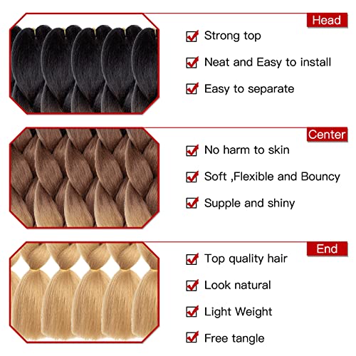 Xtrend 3Packs 3 Tone Jumbo Braiding Hair 24 Inch Synthetic Afro Braiding Hair Extensions for Box Braids and Twist Crochet Braid Hair (3Packs - Image 2