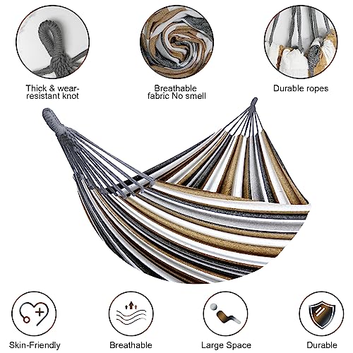 SZHLUX Double Hammock,Cotton Hammock Portable Hammock with Carry Bag,Perfect Camping Outdoor/Indoor Patio Backyard,Coffee - Image 3