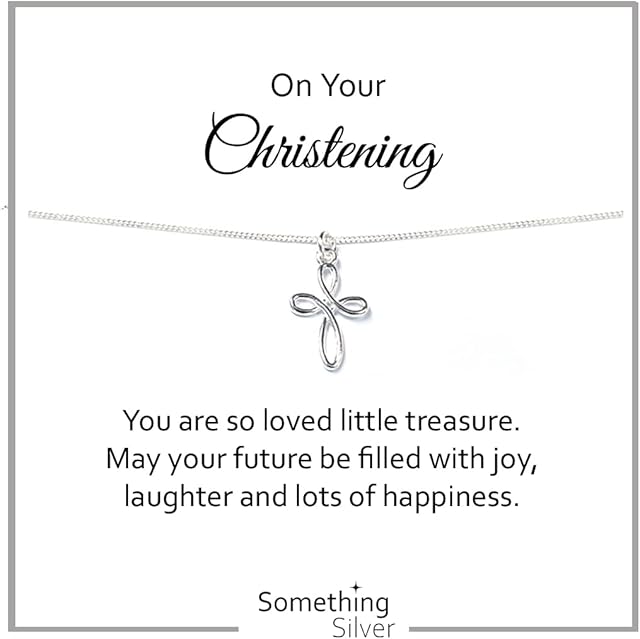 Something Silver On Your Christening Gift Eternity Cross Necklace 925 Sterling Silver. Christening Gifts for Girl's Keepsake Gift