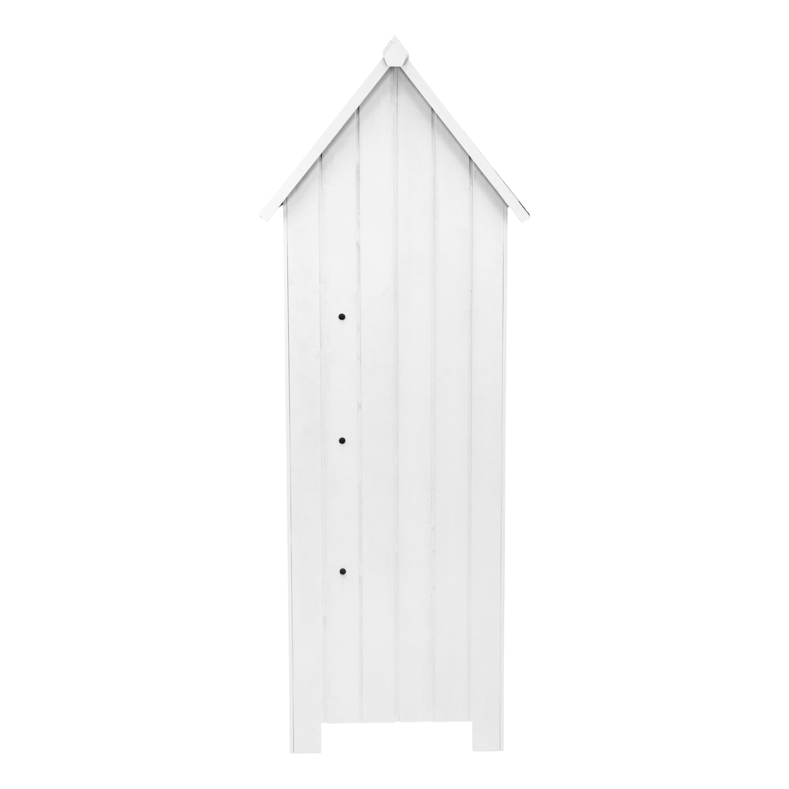Gartenschrank aus Holz [Weiß], Wasserfest, Abschließbare Türen, 3 Regale 4 Haken, Dachluke, Bodenbefestigungskit, Schraubenabdeckungen, Asphaltdach [INKL. Vorhängeschloss & 4 Schlüssel]