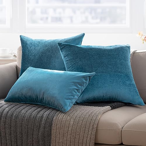 Phantoscope Pack of 2 Velvet Decorative Throw Pillow Covers Soft Solid Square Cushion Case for Couch Shiny Blue 20 x 20 inches 50 x 50 cm